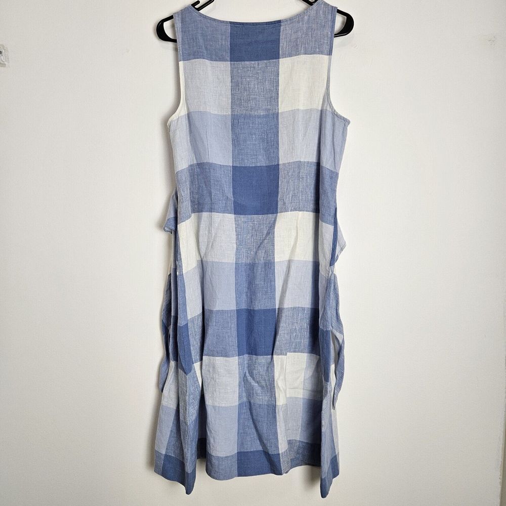 J Jill Love Linen Dress‎ Womens PETITE Size S Check Plaid Blue White Tie Front - Picture 3 of 9
